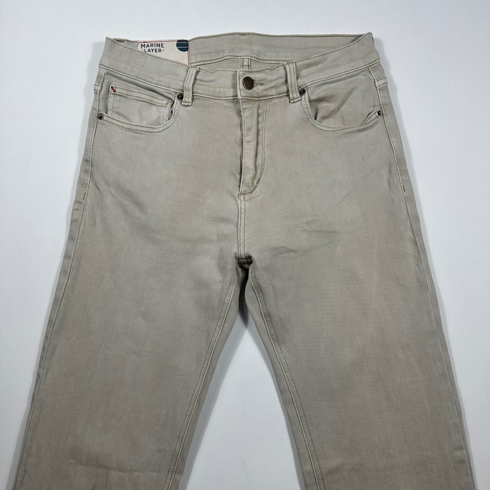 Marine Layer Slim Straight Pants Mens 32x34 Stretch Cotton Khaki Stone